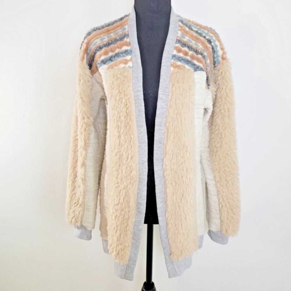 Anthropologie Ivory Sherpa Sweater Jacket Large Womens – Open Front Cozy Shacket